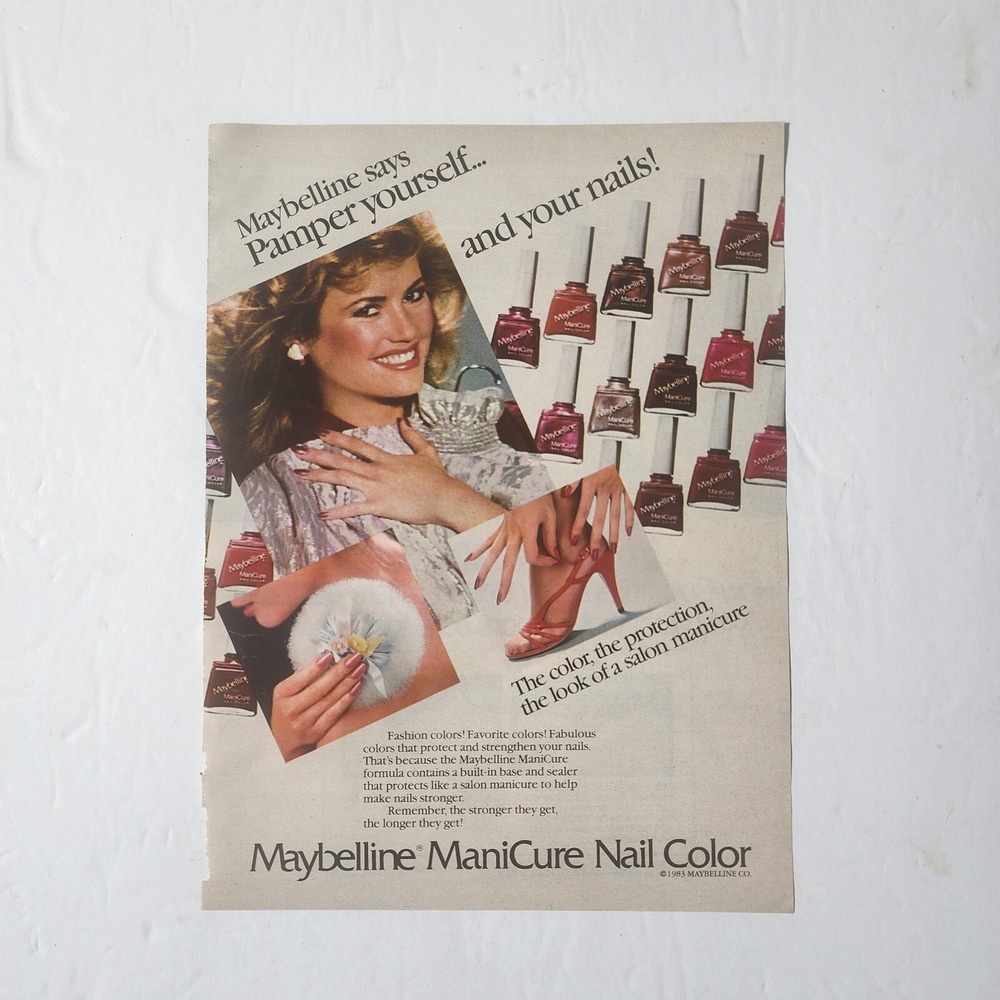 Vintage 1983 Maybelline ManiCure Nail Color Print Ad Clipping 8x10.5 Retro 80s